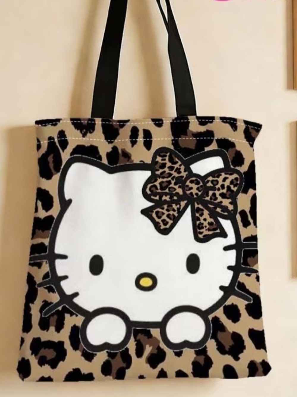 Sanrio Hello Kitty Leopard Print Tote Bag - White, Brown, Black